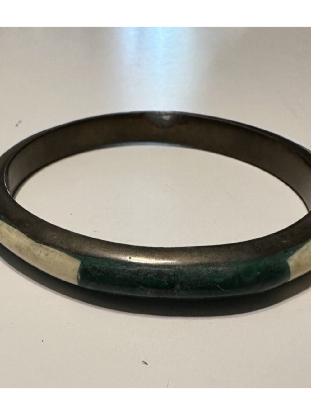 Vintage Small Child? Malachite Bangle Bracelet Inlay Brass